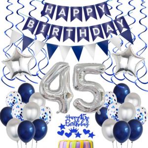 Decoration anniversaire 45 ans Homme Bleu argenté 45 Ans anniversaire Homme Bleu Argent Ballons 45 Ans Homme anniversaire Déco 45 Ballon Bleu Argent Ballon 45 Ans anniversaire Bleu argenté Déco (Crazy-M, neuf)