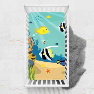 Odot Drap Housse pour Lit de Bébé, Impression de Océane Draps Housses Enfants Respirant Douce Extensible Protège Matelas pour Lit Bébé, Berceau, Lit Parapluie (Vert,45x90 cm) (Odot, neuf)