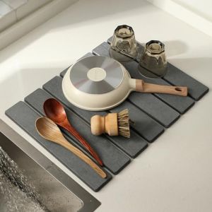 Volminex Tapis Egouttoir Vaisselle Diatomite, Tapis Vaisselle Egouttoir Antid&eacute;rapant, Tapis Absorbant Vaisselle Cuisine, Tapis de S&eacute;chage Vaisselle Absorbant &Eacute;vier de Cuisine (Gris Fonc&eacute;, 30 x 40 cm) (Agenan, neuf)