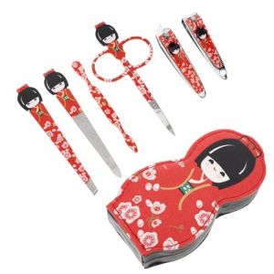 COLLBATH Ensemble de Coupe-ongles Japonerie 6 Pi&egrave;ces en Acier Inoxydable, Kit de P&eacute;dicure Multifonction Motif Dessin Anim&eacute; Rouge, Kit de Soin des Ongles pour Manucure Mains et Pieds, (JianLui, neuf)