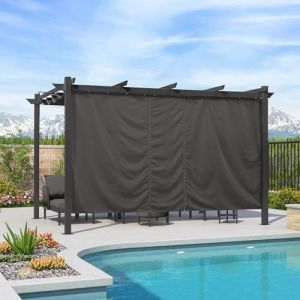 PURPLE LEAF Pergola Aluminium 4 x 3 m avec Rideau et Toit de Protection, Toile Coulissante Rétractable, Pergola Jardin Extérieur Imperméable, Barbecue Pavillon de Jardin, Gris (PURPLE LEAF, neuf)