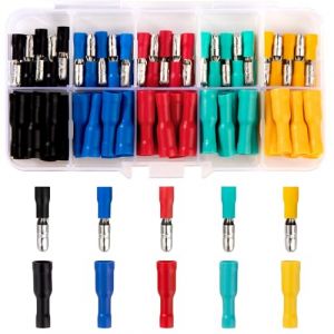 100Pcs Cosses Electriques a Sertir, Connecteurs de C&acirc;ble &agrave; Sertir, Assortiment de Cosses Rondes Isol&eacute; Bornes pour Voiture Auto Moto Electriques Outils de Connecteur (AMPHOLY VORTEXA S.R.L., neuf)