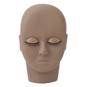 Sorandy T&ecirc;te de Mannequin de Cils avec des Caract&eacute;ristiques R&eacute;alistes, Cils Double Couche pour la Pratique de L'extension de pour Salon de beaut&eacute;, Caoutchouc Silicone 6,9 ​​x 4,2 Pouces (Marron fonc&eacute;) (Comdryeu, neuf)