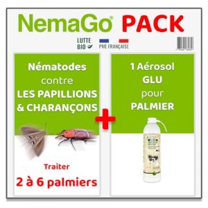 Nemago® - Nématodes Traitement contre le Papillon du Palmier et le Charançon Rouge - Traiter 2 à 6 Palmiers - Lutte biologique - Anti vers et larves (Traitement + Bombe Aérosol protection Palmier) (Maluttebio, neuf)
