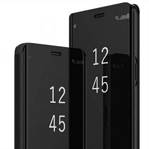 Coque Clear View pour iPhone 16 Pro 5G - Flip Folio Case Placage Miroir Effet à Rabat Rigide Plastique PC+PU Cuir - Housse Etui 360 Full Body Antichoc Fine Cover (Noir) (Fiyer-FR, neuf)