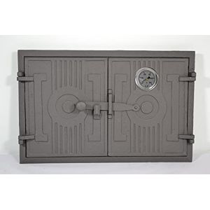 SEZAM Porte de four double en fonte avec thermomètre 500 °C avec loquet de porte, rectangulaire, porte de four à pizza - four à pain - porte de four en pierre, 42 x 3 x 27,2 cm, graphite peint (euro-sezam, neuf)