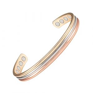 EnerCoppeX Bracelet magn&eacute;tique 3500 Gauss, 99,99 % cuivre pur, bracelet magn&eacute;tique classique &eacute;l&eacute;gant &agrave; trois tons pour femme avec 8 aimants (C) (Seven-Seven, neuf)