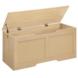 HOOBR Coffre à Jouets, Banc de Rangement décoratif en rotin Artificiel, Coffre de Rangement de 110 cm de Long, avec charnière de Soutien, Organisateur à Jouets, Couleur Bois Naturel ENL22CW01 (HOOBRO FR, neuf)