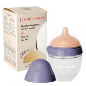 HappyMami - Biberon en Forme de Sein, Biberon 250 ml, Couleur Turquoise, T&eacute;tine en Silicone de Qualit&eacute; M&eacute;dicale, Double Syst&egrave;me Anti-Colique, sans BPA (Violet soie, 150 ml) (Happymami, neuf)