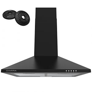 CIARRA ASB6201 Hotte Murale de Cuisine 60 cm, Classe A++, 370 m³/h, 3 Vitesses, Évacuation & Recyclage avec Filtres à Charbon CBCF002X2 - Noire (ciarra eu, neuf)