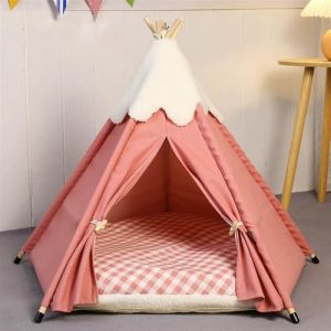 GIBZ Tente Tipi pour Animaux de Compagnie avec Coussin Amovible Jolie Maison Chien Lavable Antidérapant Lit Chat pour Intérieur, Rose, L (Shopzo EU, neuf)