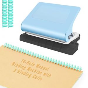 Relieuse manuelle à 10 trous pour bureau et étude - Portable A4/30 trous, B5/26 trous, perforatrice A5/20 trous, 8 feuilles métalliques avec 2 bobines de reliure, bleu (WhenSun, neuf)
