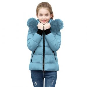 Manteau Fille Doudoune Chaud Veste à Manches Longues Hiver Blouson Enfant à Capuche en Fourrure Mi-Long Epaisse Vêtements de Ski Veste Matelassée Blouson Vêtement de Neige (Blue, 11-12 Years) (Zwlhuiknb, neuf)