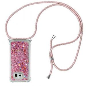 HongMan Collier Coque pour Samsung Galaxy S7 Edge - Mode Tour de Cou Telephone &Eacute;tui Paillettes Quicksands Liquide Glitter Cover, Housse pour Smartphone Lanyard Transparente Silicone Case (YAMCCCSE, neuf)