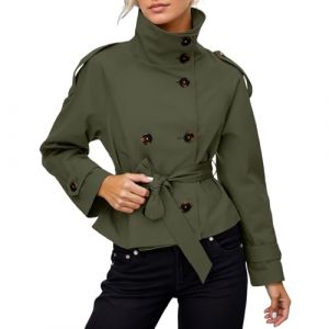 Duohropke Veste courte en laine pour femme - Manteau col montant - Trench avec ceinture - Manches chauve-souris - Poncho - Cape &eacute;l&eacute;gante - Veste d'hiver - Manteau court classique - Manteau de paon, 02 (PANGCON, neuf)