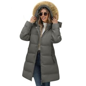 Yuson Girl Manteau Femme Hiver Chaud Veste &agrave; Capuche Long Polaire Chic Doudoune Parka Manche Longue Elegant Blouson Avec Fourrure Capuche &Eacute;pais Rembourr&eacute; Manteaux avec Poches en Zipp&eacute;(Gris, XXL) (YusonGirl, neuf)