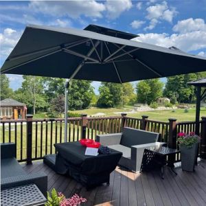 PURPLE LEAF Parasol Déporté Rectangulaire 2,7 x 3,3 m, Parasol De Jardin Extérieur Toit à Double Rotatif 360°, Parasol Terrasse Extérieur XXL, Gris acier (PURPLE LEAF, neuf)