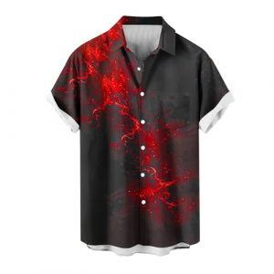UHouse Chemise Hawaienne Homme Chemisette Manches Courtes Col Mao Vêtements Fin Cut Boutonné Vetement Court Habit Décontracté Casual Ete Button Down Shirt Amazon Warehouse Occasion Rouge 5XL (UHouse FR, neuf)