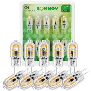 Bonnov , Mini Ampoule LED G4 12V, 2W Equivalent 20W Lampe Halog&egrave;ne, Blanc Chaud 3000K, 200LM, Base Bi-Pin pour Cuisine Salle de Bain, Non-dimmable, Lot de 10 (ZHUZILI, neuf)
