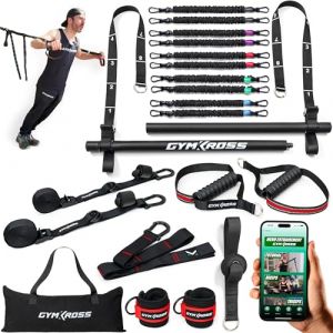 Gymkross &ndash; Kit Professionsnel - Sangles de Suspension +10 Bandes de R&eacute;sistance 200 kg S&eacute;curis&eacute;es + Barre Renforc&eacute;e &ndash; &Eacute;lastiques Musculation/Fitness/Crossfit (Pack Ultima) (Mondianova, neuf)