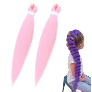 Cheveux Tress&eacute;s Pourpre, Extensions De Cheveux 2Pcs Pour Les Tresses, Poils Tress&eacute;s Synth&eacute;tiques Pr&eacute;-&eacute;tir&eacute;s, Long Tress&eacute; Perruque Costume Halloween Cosplay Accessoires Pour Les Enfants (Rose) (MaMingTai971, neuf)