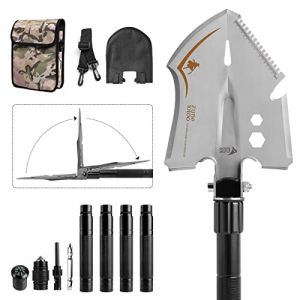 Zune Lotoo Pelle Pliante, 15 en 1 Pelle Multifonction Portable en Acier au Carbone avec 3 Combinaisons de Longueur, Pelle Pliante Compacte pour Camping, Randonnée, Jardin, Aventure, Pêche (ZuneLotoo FR, neuf)