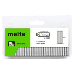 meite Clous brad 18 gauge, 50 mm, clous brad galvanisés 18G pour cloueuse pneumatique ou électrique (1 000 pièces) (MEITE Europe, neuf)
