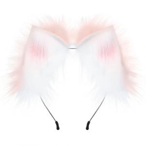 Serre-t&ecirc;te oreilles de renard, oreilles de chat en fausse fourrure, serre-t&ecirc;te oreilles de loup, accessoires de costume en fourrure, &eacute;pingle &agrave; cheveux tendance for adultes, cosplay d'Halloween(Pink Wh (FFNWFHZ, neuf)
