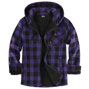 JACKETOWN Veste de B&ucirc;cheron Homme Veste Chemise Doubl&eacute;e pour Capuche &agrave; Carreaux Flanelle Fermeture &eacute;clair Sherpa de Trekking D'hiver Chemise Flanelle V&ecirc;tements(Violet L) (CongHuiQiang, neuf)