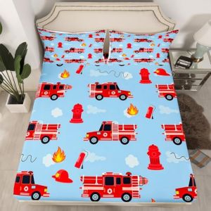 Homewish Drap Housse 90x190 Enfant Camion de Pompier Rouge, Drap-Housse 1 Personne Gar&ccedil;on Camion de Pompier, Drap de Lit V&eacute;hicule de Pompier, Housse de Matelas Ambulance Bleu Rouge (Suzhou yiyanyun e-commerce Co., Ltd, neuf)