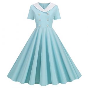 Robe Vintage Femme Ann&eacute;es 40 50 60 Col V Manche Courte Vintage Robes Ann&eacute;e 50s Pin Up Rockabilly Chic Et Elegante Imprim&eacute;e &Agrave; Pois Trap&egrave;ze Retro Robe Pliss&eacute;e Robes De Cocktail Soir&eacute;e F&ecirc;te Midi Jupe (heyann, neuf)