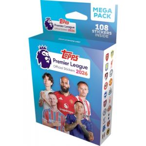 Topps Autocollants Premier League 2026 &ndash; Mega Pack (contient 18 paquets d'autocollants Premier League (108 autocollants au total). (RAREWAVES-FR, neuf)