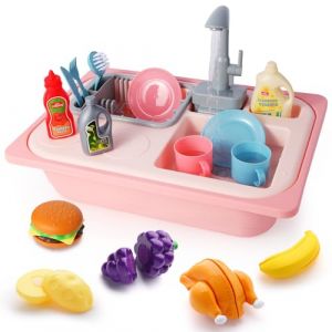 Asweets Jouets d'Évier De Cuisineà avec Eau Courante, Jouets d'Évier avec Couleurs Changeantes Vaisselle, Recyclage de l'eau, Évier Jouet Enfants 3+ Ans, Kid Kitchen Sink Play Set (Rose) (ASWEETS, neuf)