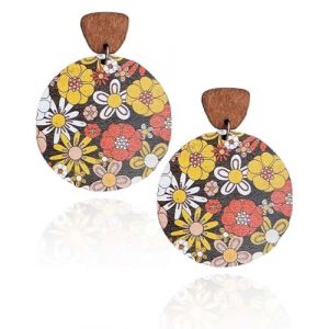 FUGLUS 1 paire Boucles d'Oreilles Pendantes Bohèmes, Boucles d'Oreilles Pendantes en Bois de Style Bohemes Vintage Créoles Rondes Ethniques Légères Chics Pendantes pour Femmes Bijoux Cadeaux（03） (BOOKING PRICELESS, neuf)