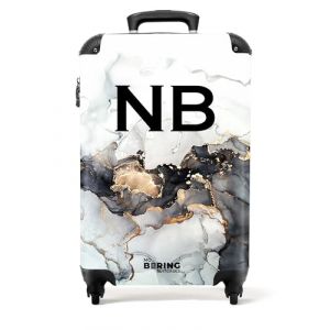 NoBoringSuitcases.com Valise Cabine, Valise Personnalisable, Valises, Bagages Cabine, Valise Pas Cher, Trolley, Petite Valise, Valise Rigide, Valise Cabine 55x35x25cm (Marbre - Blanc-Noir-Dor&eacute;) (NoBoringSuitcases, neuf)