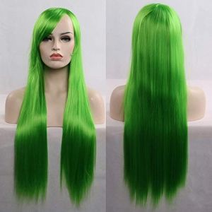 LINLINCD Anime Cosplay Perruque 11 Couleurs 80 cm Synthétique Long Cheveux Lisses Perruque Noir Gris Vert Bleu Violet Rose Postiche Perruques Cosplay pour Femmes Vert 2 (qiu lai shan mao hang, neuf)