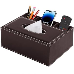 XNONE Boîte à Mouchoirs Carrée en Cuir, Organisateur de Bureau Multifonction avec 3 Compartiments, Marron (XNONE, neuf)