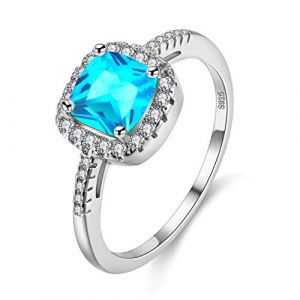Uloveido Rhodium Plaqué Solitaire Anneaux pour Femmes, Bague Carrée, Argent Couleur Bagues de Fiançailles De Mariage pour Dames avec Cubic Zirconia (Bleu, Taille 57) Y3100 (Uloveido, neuf)