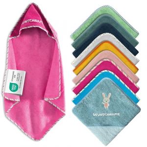 My Stitchery Serviette &agrave; Capuche pour b&eacute;b&eacute; avec nom brod&eacute; - Serviette b&eacute;b&eacute; personnalis&eacute;e avec Capuche en Pur Coton avec nom et Motif brod&eacute;s (Rose Bonbon, 100 x 100 cm) (Vendix-Shop, neuf)