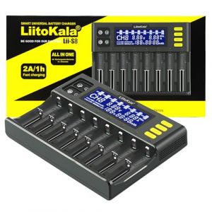 Chargeur de batterie MXJFYY LiitoKala LII-S8 Chargeur rapide avec &eacute;cran LCD tactile, 18650 &agrave; 8 fentes 9 V pour Li-Ion LiFePO4 Ni-MH Ni-CD AA AAA C 21700 26650 13650 16340 18700 RCR123 (TRENTINO, neuf)