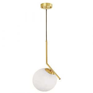 HJXDtech Luminaire Suspension avec abat-jour boule en verre blanc Lampe à suspension de plafond Loft Bar en métal doré, Cuisine Salon & Salle à manger Lustre (1-lumière) (HJXDtech, neuf)