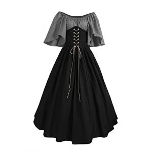 JIANGML 2024 Robe rétro médiévale Femme avec Manches Grandes Tailles Trompette Robe Reine Femme Victorienne médiévale Renaissance Gothique Robe Carnaval Halloween Cosplay fête Princesse Costume Longue (☎JIANGML Discount shop（50% ~ 80%）, neuf)