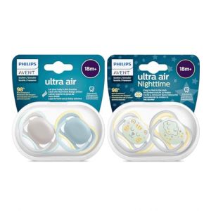 Philips Avent Ultra Air Day Night Lot de 4 tétines de 18 mois et plus, avec boîte de transport et de stérilisation, 18 mois et plus, uni (babywaren24, neuf)