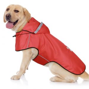 BiPawTi Manteau de pluie pour chien de grande taille - Manteau imperméable réglable avec capuche réfléchissante, ultra léger et confortable - Manteau de pluie pour chien sec et sûr - Taille XL - Rouge (HAPPY-TAILS, neuf)