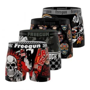 FREEGUN Boxer Enfant, Cale&ccedil;on Gar&ccedil;on Skull, Doux & Respirant (Lot de 4), Noir Taille 12 ans/14 Ans (Webtexmarket, neuf)