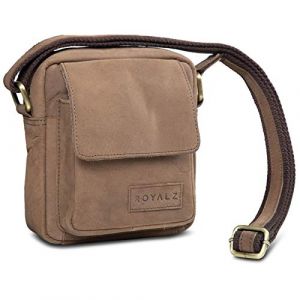 ROYALZ 'Austin' Sac d'épaule Petit pour Hommes en Cuir Véritable - Petite Sacoche Homme Bandouliere Cuir Vintage Messager Besace, Couleur:Montana Marron (ROYALZ France, neuf)