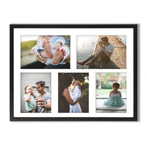 aFFa frames Tisar 40x50 cm Cadre photo en bois avec verre synthétique incassable multi-vues Cadre Multi Photo avec Passe-Partout 5 ouvertures pour 2 images 15x21 cm et 3 images 13x18 Noir (88) (aFFa frames, neuf)