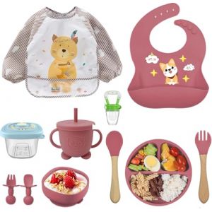 Assiette Bebe,10 pièces Coffret Repas Bebe, Assiette Ventouse Silicone Antiderapant avec Compartiments, Ventouse Bol, Bavoir, Cuillère d’apprentissage, Assiette Enfant Set Couvert Bebe (KUN-VEGY Trade 2000 Kft, neuf)