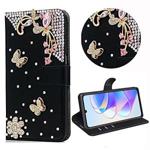 BLOTECH Coquille pour Infinix itel A60S Paillettes 3D Etui Cuir Housse Coque Bling Portefeuille Wallet PU &Eacute;tui en Cuir Flip Noir Motif Strass Diamants 3D Diamants Flip Housse pour Infinix itel A60S (Bolong, neuf)
