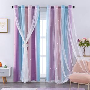 XiDi Rideaux pour chambre de fille, chambre d'enfant, th&egrave;me licorne, princesse, d&eacute;coration d'int&eacute;rieur, porte rideau, 160 cm de long (rose/violet, 86 x 160 x 2 panneaux) (Fast Media Ships From USA, neuf)